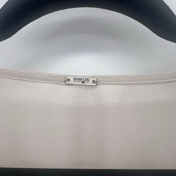 Chan Luu Beaded Sheer Top Womens Medium Light Beige Silver Flowy - Picture 8 of 10